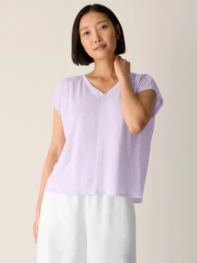 Eileen Fisher Organic Linen Jersey V-neck Tee In Purple
