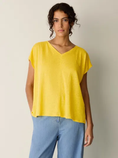 Eileen Fisher Organic Linen Jersey V-neck Tee In Yellow