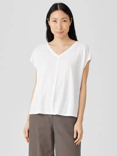 Eileen Fisher Organic Linen Jersey V-neck Tee In White
