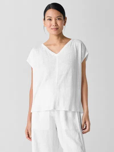Eileen Fisher Organic Linen Jersey V-neck Tee In White