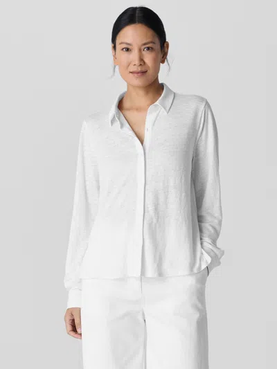 Eileen Fisher Organic Linen Jersey Classic Collar Shirt In White