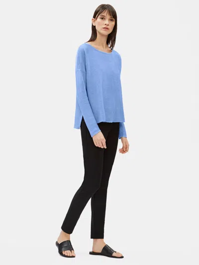 Eileen Fisher Organic Linen Knit Bateau Neck Box-top In Blue