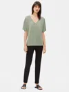 Eileen Fisher Organic Linen Knit Deep V-neck Top In Green