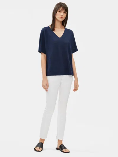 Eileen Fisher Organic Linen Knit Deep V-neck Top In Purple
