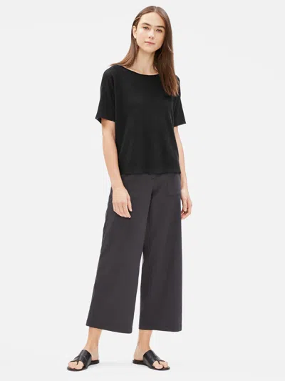 Eileen Fisher Organic Linen Knit Short-sleeve Box-top In Black
