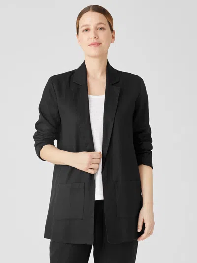 Eileen Fisher Organic Linen Long Blazer In Black