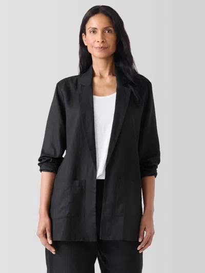 Eileen Fisher Organic Linen Long Blazer In Black