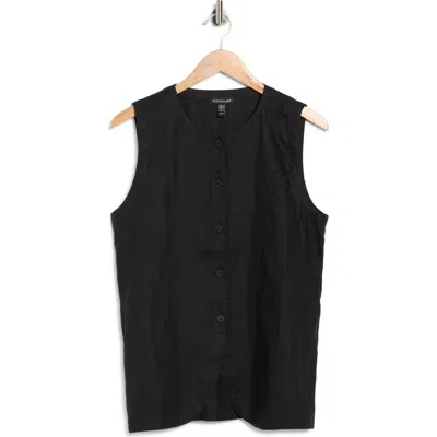 Eileen Fisher Organic Linen Long Vest In Black