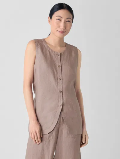 Eileen Fisher Organic Linen Long Vest In Brown