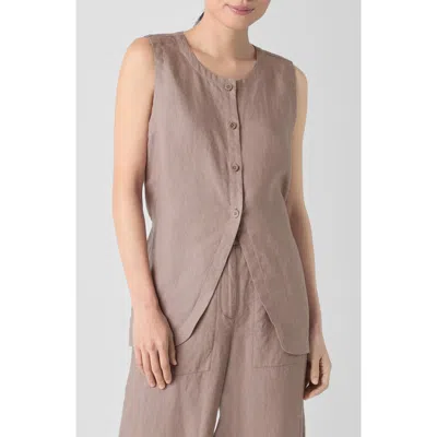 Eileen Fisher Organic Linen Long Vest In Cocoa
