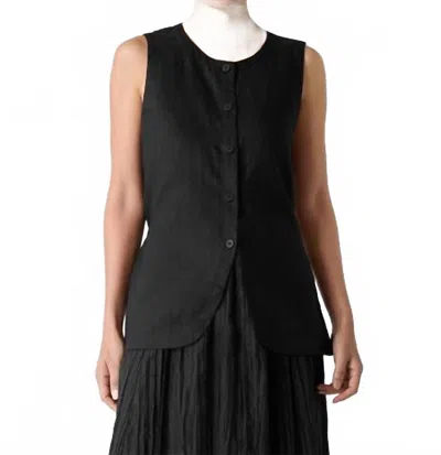 Eileen Fisher Organic Linen Long Vest In Black