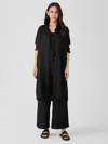 Eileen Fisher Organic Linen Mandarin Collar Dress In Black