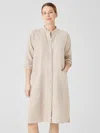 Eileen Fisher Organic Linen Mandarin Collar Dress In Neutral