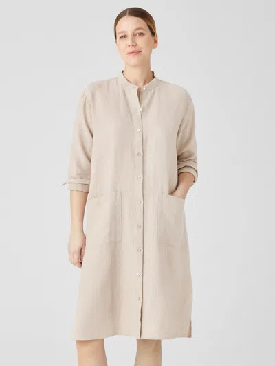 Eileen Fisher Organic Linen Mandarin Collar Dress In Neutral