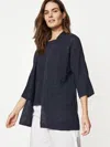 Eileen Fisher Organic Linen Melange 3/4-sleeve Cardigan In Black