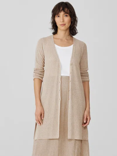 Eileen Fisher Organic Linen Melange Long Cardigan In Neutral