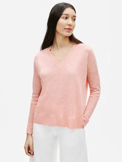 Eileen Fisher Organic Linen Melange V-neck Box-top In Pink