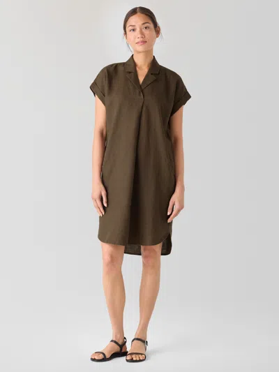Eileen Fisher Organic Linen Notch Collar Dress In Multi