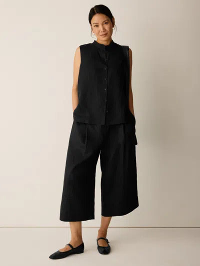 Eileen Fisher Organic Linen Pleated Culotte In Black