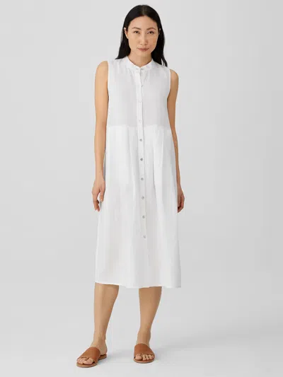 Eileen Fisher Organic Linen Pleated Dress In White