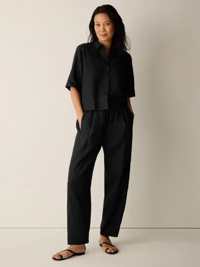 Eileen Fisher Organic Linen Pleated Lantern Pant In Black