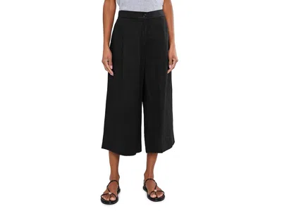 Eileen Fisher Organic Linen Pleated Wide Crop Trouser In Black
