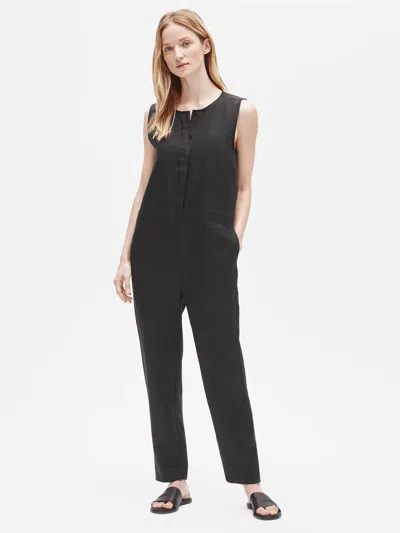 Eileen Fisher Organic Linen Round Neck Jumpsuit In Black