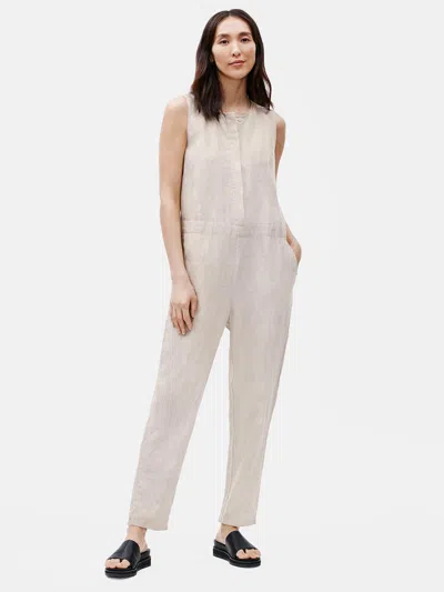 Eileen Fisher Organic Linen Round Neck Jumpsuit In Neutral
