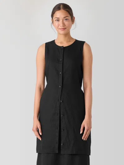 Eileen Fisher Organic Linen Round Neck Long Vest In Black