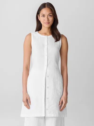 Eileen Fisher Organic Linen Round Neck Long Vest In White