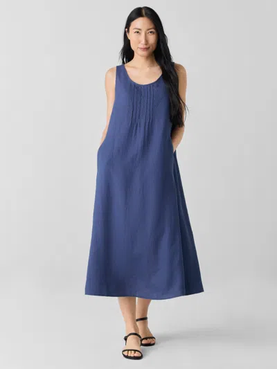 Eileen Fisher Organic Linen Scoop Neck Dress In Blue
