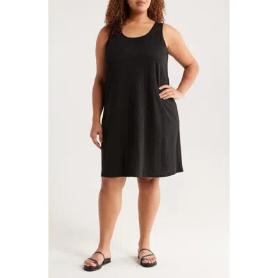Eileen Fisher Organic Linen Scoop Neck Sleeveless Shift Dress In Black
