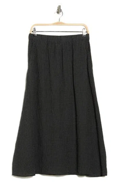 Eileen Fisher Organic Linen Seersucker Gingham Gathered Maxi Skirt In Black