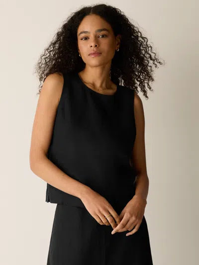 Eileen Fisher Organic Linen Shell In Black