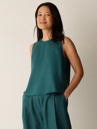 Eileen Fisher Organic Linen Shell In Blue