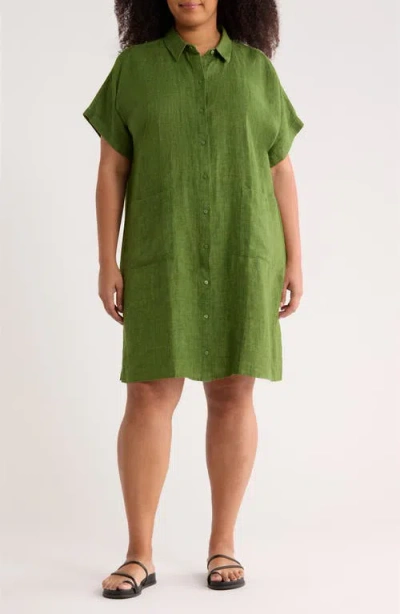 Eileen Fisher Organic Linen Shirtdress In Green