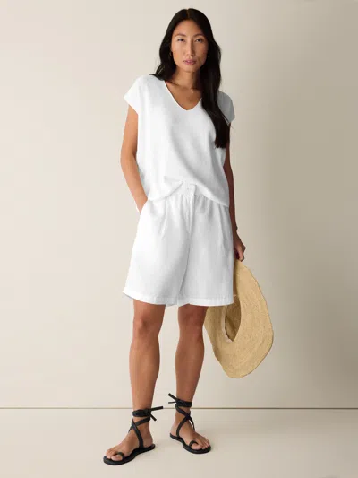 Eileen Fisher Fly Front Organic Linen Shorts In White