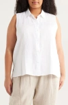 Eileen Fisher Classic Sleeveless Organic Linen Button-up Shirt In White