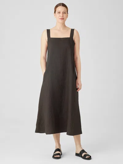 Eileen Fisher Organic Linen Square Neck Dress In Brown