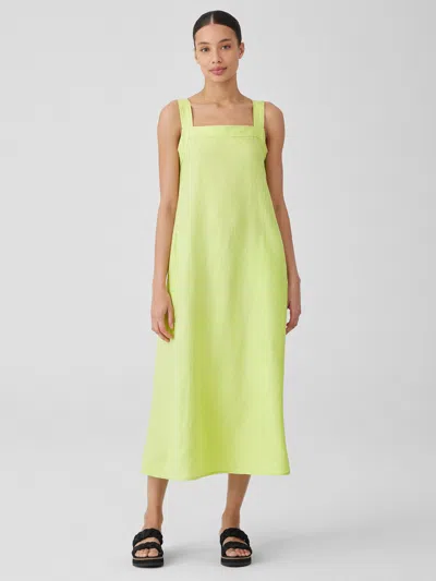 Eileen Fisher Organic Linen Square Neck Dress In Green