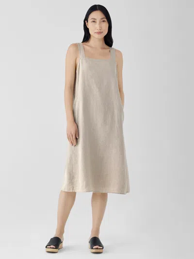 Eileen Fisher Organic Linen Square Neck Dress In Neutral