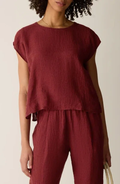 Eileen Fisher Organic Linen Square Top In Burgundy
