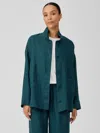 Eileen Fisher Organic Linen Stand Collar Jacket In Blue