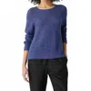 Eileen Fisher Organic Linen Cotton Slub Crew Neck Top In Blue