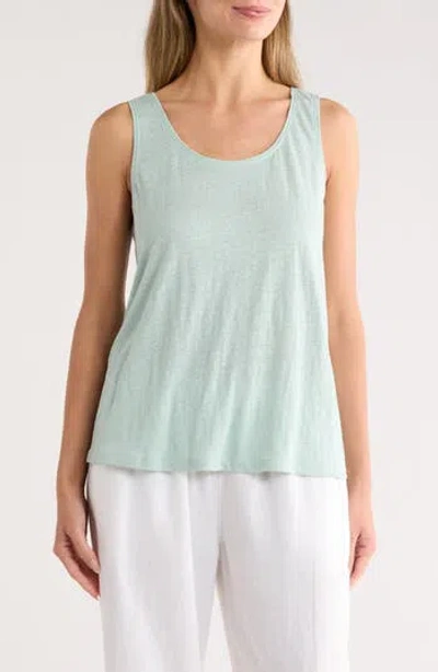 Eileen Fisher Scoop Neck Organic Linen Tank In Blue