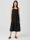 Eileen Fisher Organic Linen Tiered Dress In Black