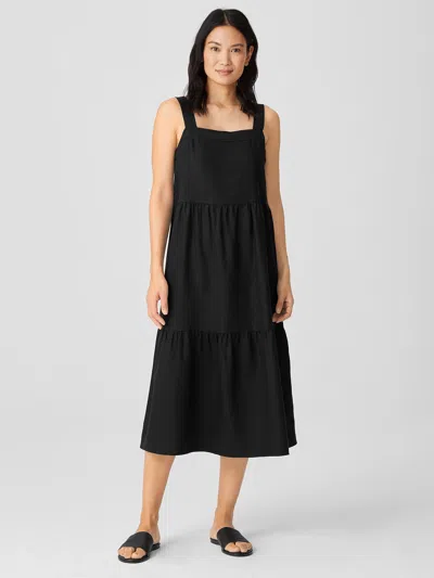 Eileen Fisher Organic Linen Tiered Dress In Black