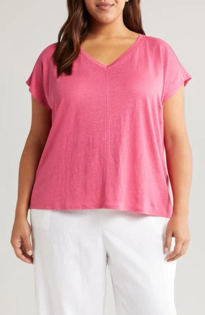 Eileen Fisher Organic Linen V-neck T-shirt In Geranium