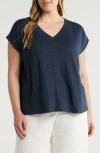 Eileen Fisher V-neck Organic Linen T-shirt In Ocean