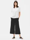 Eileen Fisher Organic Linen Wide-leg Cropped Pant In Black